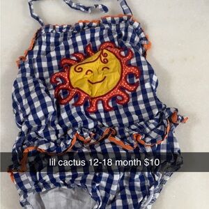 Lil Cactus Blue Checkered Kids One Piece